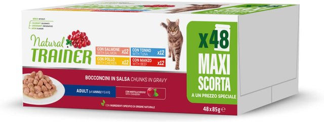 Natural Trainer Bocconcini Adult Sterilised Mixpaket für Katzen mit Rind, Truthahn, Thunfisch und Kabeljau 48 x 85 g – Bild 1 von 1