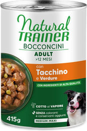 Produktbild von Natural Trainer Bocconcini Hundefutter Adult Truthahn Stückchen in Sauce Monoprotein 415 g