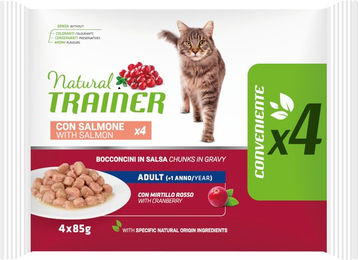 Produktbild von Natural Trainer Hundefutter Adult Lachs Stückchen in Sauce 60 x 85 g ohne Farb- und Aromastoffe - 4 x 85 g