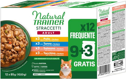 Produktbild von Natural Trainer Katzen-Mixpaket Streifen in Soße Huhn Lachs Thunfisch Truthahn 24 x 85 g ohne Farb- und Aromastoffe - 24 x 85 g
