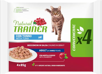 Produktbild von Natural Trainer Katzenfutter Adult Thunfisch Stückchen in Sauce 4 x 85 g ohne Farb- und Aromastoffe - 4 x 85 g