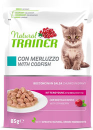 Produktbild von Natural Trainer Kitten & Young Katzenfutter Stückchen in Sauce Kabeljau 12 x 85 g - 12 x 85 g