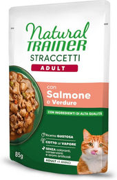 Produktbild von Natural Trainer Straccetti Adult Katzenstreifen in Sauce Lachs 22 x 85 g ohne Farb- und Aromastoffe - 22 x 85 g