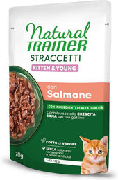 Produktbild von Natural Trainer Straccetti Kitten & Young Lachs Streifen in Soße 28 x 70 g