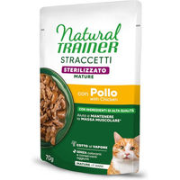 Produktbild von Natural Trainer Straccetti Mature Sterilised Huhn Streifen in Soße für Senior Katzen 28 x 70 g glutenfrei