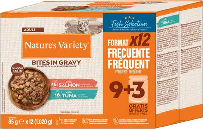 Produktbild von Nature's Variety Bites Katzen Nassfutter Adult Stückchen in Soße Fisch-Auswahl 48 x 85 g