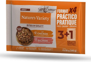 Produktbild von Nature's Variety Bites Katzenfutter Adult Stückchen in Sauce mit Huhn und Lachs 44 x 85 g - 88 x 85 g