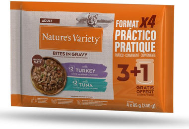 Produktbild von Nature's Variety Bites Katzenfutter Adult Stückchen in Soße mit Truthahn und Thunfisch 44 x 85 g - 44 x 85 g