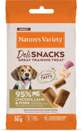 Produktbild von Nature's Variety Deli Snacks Belohnungssnack für Hunde Adult Huhn getreidefrei ohne Farb- und Aromastoffe 12 x 50 g - 12 x 50 g