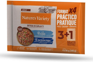 Produktbild von Nature's Variety Katzenfutter Adult Stückchen in Soße mit Kabeljau und Meeresfisch 44 x 85 g