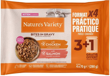 Produktbild von Nature's Variety Kitten Bites Stückchen in Soße Huhn & Lachs 44 x 70 g