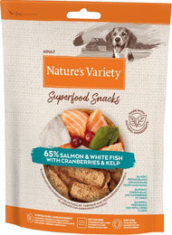Produktbild von Nature's Variety Superfood Snacks Lachs Belohnungssnack für Adult ohne Farb- und Aromastoffe sowie Konservierungsstoffe 85 g