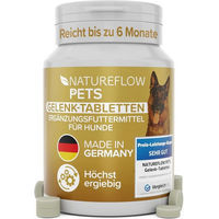 Produktbild von Natureflow Hunde Gelenktabletten mit Grünlippmuschel, Glucosamin, MSM und Teufelskralle für erwachsene Hunde