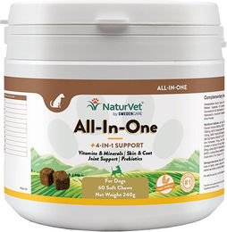 Produktbild von NaturVet All-In-One Funktionssnack für Hunde zur Unterstützung von Haut, Fell, Magen und Darm 60 Stück