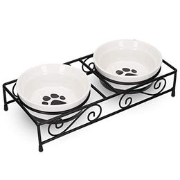 Navaris 2er Set erhöhte Futternäpfe für Katzen aus Keramik und Metall - 2 x 320 ml – Bild 1 von 7