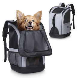 Navaris 2in1 Haustierrucksack für Hunde und Katzen gepolstert Grau 30 x 30 x 46 cm bis 10kg – Bild 1 von 7