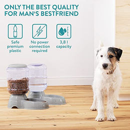 Navaris Futter- und Wasserspender Set für Hunde und Katzen aus Kunststoff in Dunkelgrau - 3,8 l – Bild 1 von 7