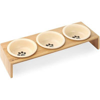 Produktbild von Navaris Futterstation für Hund und Katze mit Keramiknäpfen und Bambus Halterung - 3 x 360 ml