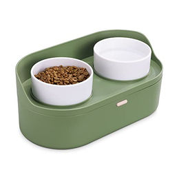 Navaris Futterstation Set aus Melamin für Katzen und Hunde mit Aufbewahrung in Grün – Bild 1 von 5
