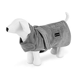 Navaris Hundebademantel aus Polyester für mittelgroße Hunde in Grau mit verstellbarem Klettverschluss – Bild 1 von 7