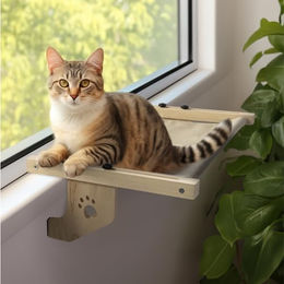 Navaris Katzen Hängematte aus Holz für die Fensterbank in Beige Natur XL – Bild 1 von 4