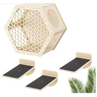 Produktbild von Navaris Katzen Kletterwand 4er Set aus Holz zur Wandmontage in Weiß und Natur
