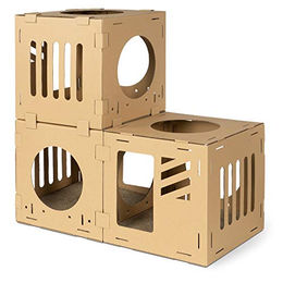 Navaris Katzentunnel aus Karton mit Kratzboards für Kitten und Wohnungskatzen, 3-teiliges Katzenhaus aus Pappe in Braun und Beige – Bild 1 von 8