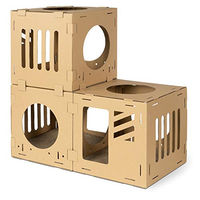 Produktbild von Navaris Katzentunnel aus Karton mit Kratzboards für Kitten und Wohnungskatzen, 3-teiliges Katzenhaus aus Pappe in Braun und Beige