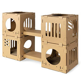 Navaris Katzentunnel aus Karton mit Kratzboards für Kitten und Wohnungskatzen, 4-teiliges Katzenhaus aus Pappe in Braun und Beige – Bild 1 von 9