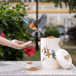Navaris Tierfutter Aufbewahrungsdose mit Vogel Design für Hund, Katze oder Meerschweinchen 4,9L - 4,9 l – Bild 1 von 3