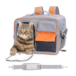 Navaris Transportbox für Katzen aus Stoff in Grau Größe M mit Fenster und 3-seitiger Öffnung – Bild 1 von 8