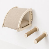 Produktbild von Navaris Wand-Katzenbett Katzenhöhle mit 2 Kratzstufen aus Holz in Beige 43x39x40 cm