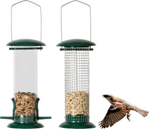 needs&wants 2er Set Vogelfutterspender Futtersäule aus Edelstahl und Kunststoff in Grün und Silber – Bild 1 von 13