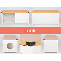 Produktbild von needs&wants Katzenschrank XXL aus Holz als Katzenklo-Schrank und Sitzkommode mit Schuhschrank Weiß Braun 110 x 50 x 53 cm