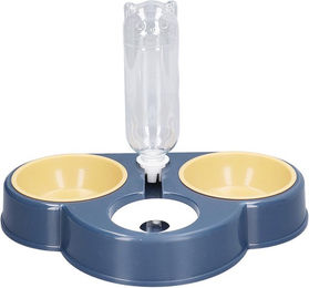 Neoglint Erhöhter Futternapf mit automatischer Wasserflasche für Hunde und Katzen aus Kunststoff in Blau Transparent für Welpen und Kitten – Bild 1 von 5