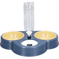 Produktbild von Neoglint Erhöhter Futternapf mit automatischer Wasserflasche für Hunde und Katzen aus Kunststoff in Blau Transparent für Welpen und Kitten