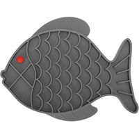 Produktbild von Neoglint Schleckmatte aus Silikon in Fischform Grau als interaktives Intelligenzspielzeug für Hunde zur Förderung des langsamen Fressens