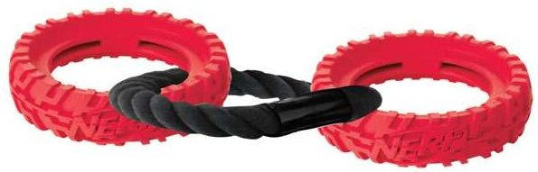 Nerf Dog Trax Tire Wheel Tug Hundespielzeug aus Baumwolle in Blau und Rot – Bild 1 von 2