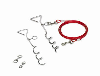 Nobby Anlegepflock mit Leine aus Metall für Hunde in Rot oder Silber – Bild 1 von 5