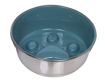 Nobby Anti-Schling Edelstahlnapf PAW Slow Feeder für Hunde rutschfest grau grün 1,6 ltr - 1,6 l – Bild 1 von 2