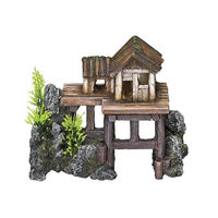Produktbild von Nobby Aqua Aquariendekoration Holzhaus mit Pflanzen Figur und Höhle Braun 15,5 x 8 x 12 cm