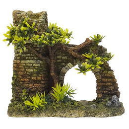 Nobby Aqua Ornaments Aquariendekoration Turm mit Bogen und Pflanzen Figur und Höhle für Fische in Braun Grau Grün 16,5 x 8 x 15 cm – Bild 1 von 4