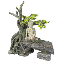 Produktbild von Nobby Aquariendekoration Buddha mit Baum Figur und Höhle aus Kunstharz in Beige für Fische