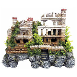 Produktbild von Nobby Aquariendekoration Burgruine mit Pflanzen als Figur und Höhle für Fische aus Kunstharz in Bunt und groß