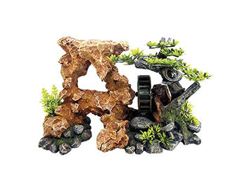Nobby Aquariendekoration Fels mit Wasserrad und Pflanzen aus Kunstharz für Süßwasserfische in Braun - 1 Stk. – Bild 1 von 2