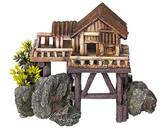 Nobby Aquariendekoration Holzhaus mit Pflanzen als Höhle für Fische und Welse in Braun und Schwarz – Bild 1 von 4