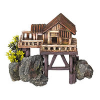 Produktbild von Nobby Aquariendekoration Holzhaus mit Pflanzen als Höhle für Fische und Welse in Braun und Schwarz