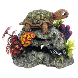 Nobby Aquariendekoration Schildkröte auf Fels mit Pflanzen für Süßwasser Aquarien – Bild 1 von 2