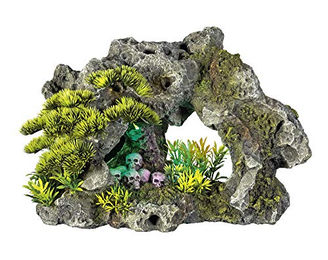 Nobby Aquariendekoration Stein mit Totenköpfen aus Kunstharz mit LED für Süßwasserfische in Grau – Bild 1 von 2
