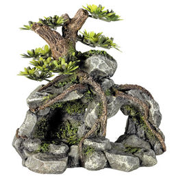 Nobby Aquariendekoration Steinhöhle mit Pflanzen für Süßwasserfische Grau Grün 13,3 x 9,5 x 12,8 cm – Bild 1 von 2